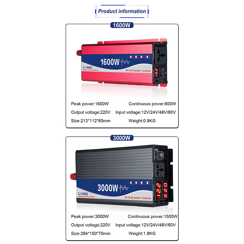 Color screen display high-power on-board inverter 12V 24V 48V 60V To 220V 8000W