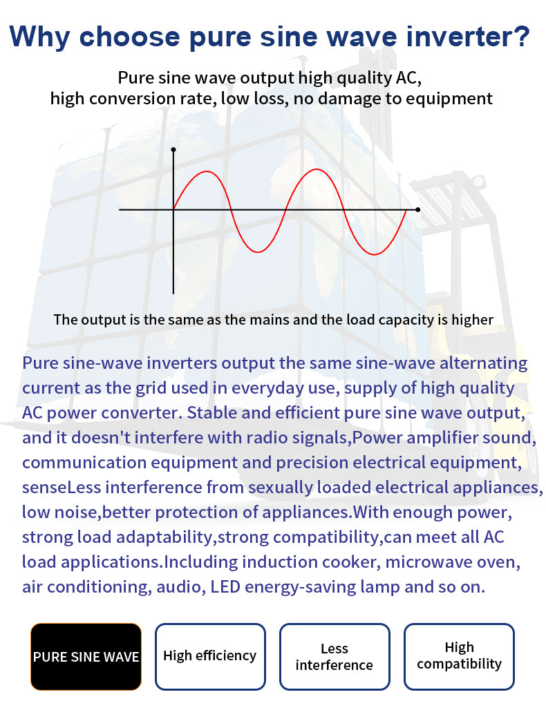 Color screen display high-power on-board inverter 12V 24V 48V 60V To  220V 8000W