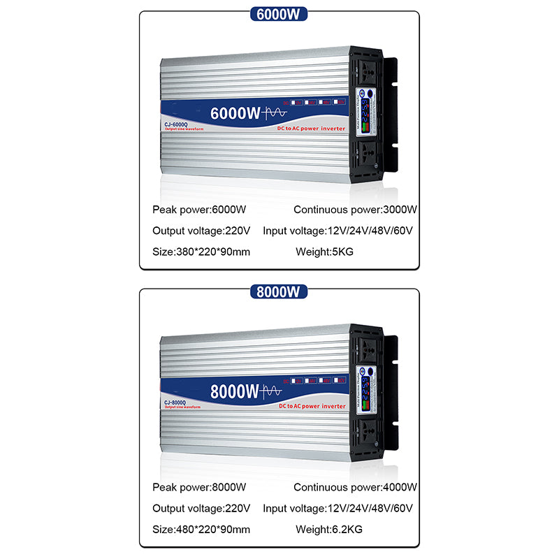Color screen display high-power on-board inverter 12V 24V 48V 60V To  220V 8000W